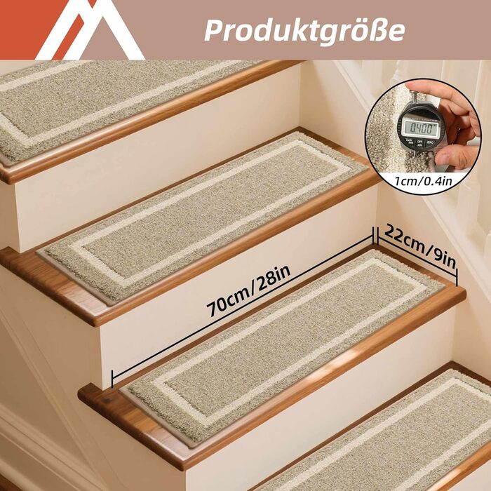 Ковзаючі килимки на сходи Cosy Homeer, 70x22 см, 15 шт., самоклеючі, антиковзаючі, машинне прання, 100% поліестер, TPE-підкладка, бежевий (4 шт.)