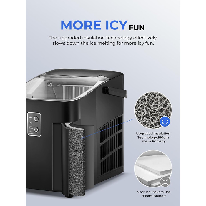 FOHERE Ice Maker - Fast Ice in 5 Minutes, 14kg/24h Capacity, Self-Cleaning, 2 Sizes, Portable for Kitchen, Office, Bar & Party (Black)