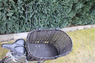 Корзина для велосипеда для перевезення багажу з лози з металевою сіткою та подушкою, чорна XL або XXL. Підходить для собак та інших тварин. Розміри XXL: 60 x 40 x 50 см (без подушки).