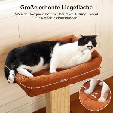 Дерево для котів FUKUMARU, 73 см, з платформою 46 x 36 см, ретро-стиль, з місцем для відпочинку, великий краш-тур з ліжком, з натурального сизалю та масивного дерева. XL