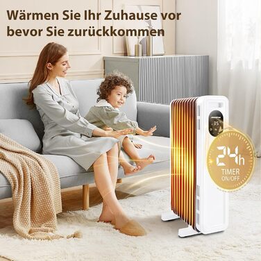 Електричний масляний радіатор Aigostar 2500W з пультом керування, 13 ребер, термостат, 3 режими нагріву, ECO режим, таймер 24г, LED дисплей, захист від перекидання та перегріву