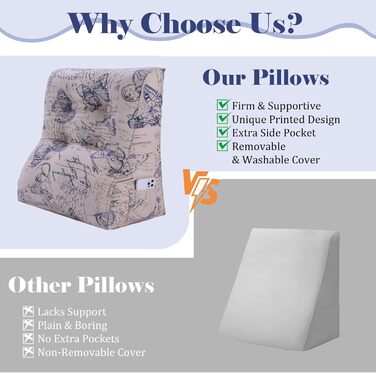 Вигнуте подушко-сидіння для ліжка, спинка для голови, клиновий ортопедичний підгузок, підставка для спини для сидіння в ліжку або на дивані, знімний чохол, блакитний з метеликами, 60 см