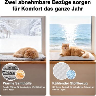 Килимок-ліжко для котів Pet Prime на підвіконня, 90 x 28 см, сірий, з 2 чохлами, теплий та прохолодний, машинне прання