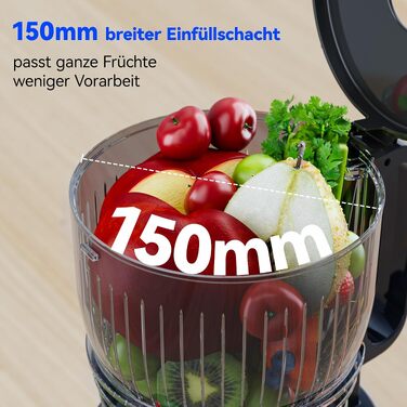 Шнекова соковижималка B Megajuicy 150mm XL для овочів та фруктів, холодний віджим, 300Вт, з функцією реверсу та двома контейнерами (550мл, 450мл), без BPA