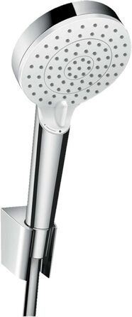 hansgrohe Crometta Showerhead Holder Set, with shower hose, 1.60 m, 2 spray patterns, water-saving, White/Chrome