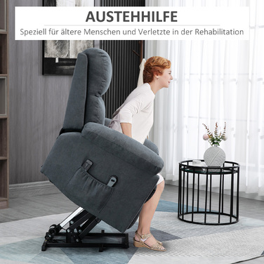 HOMCOM Power Lift Massaging Chair, Care Chair with Lift Assistance, 8 Vibration Motors, Includes Remote Control, Grey | Aosom