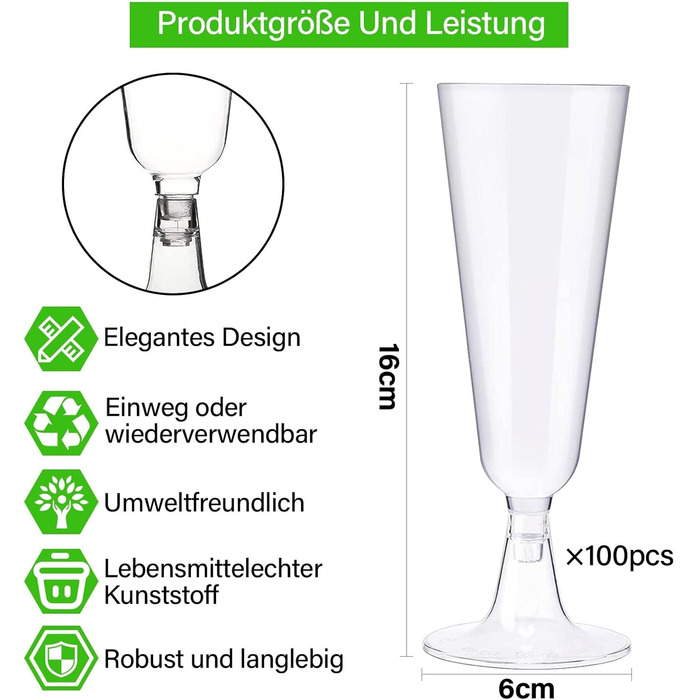 Сектанські келихи з пластику, 60 шт. - Прозорі келихи для шампанського, 160 мл. Ідеальні для вечірок та свят