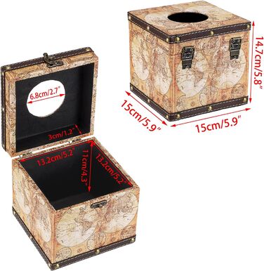 BTSKY Square Tissue Box Holder made of Wood + PU, Retro Style, for Home, Office, Cube, Napkin Holder, Elegant and Stylish Home Decor (Yellow Card)