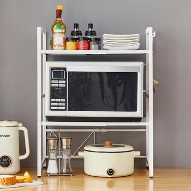 Розширювана полиця для мікрохвильової печі, органайзер для кухні, підставка для повітряної фритюрниці, 3 яруси (чорний/білий)