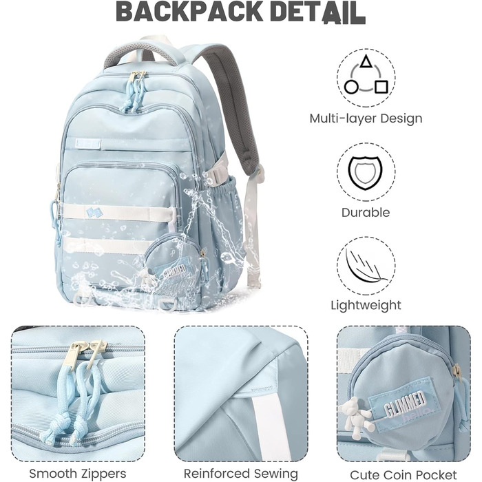 Шкільний рюкзак для дівчаток-підлітків, водонепроникний, легкий, великого об'єму, модний, для школи або подорожей - блакитний