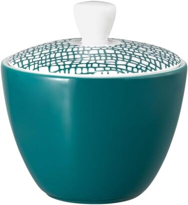 Seltmann Weiden Life Fashion Trendy Petrol Sugar Bowl, 260 ml, Sugar Container with Lid, Modern Design with Special Tactile Feel, Mix & Match Dishware, Porcelain, Petrol/White
