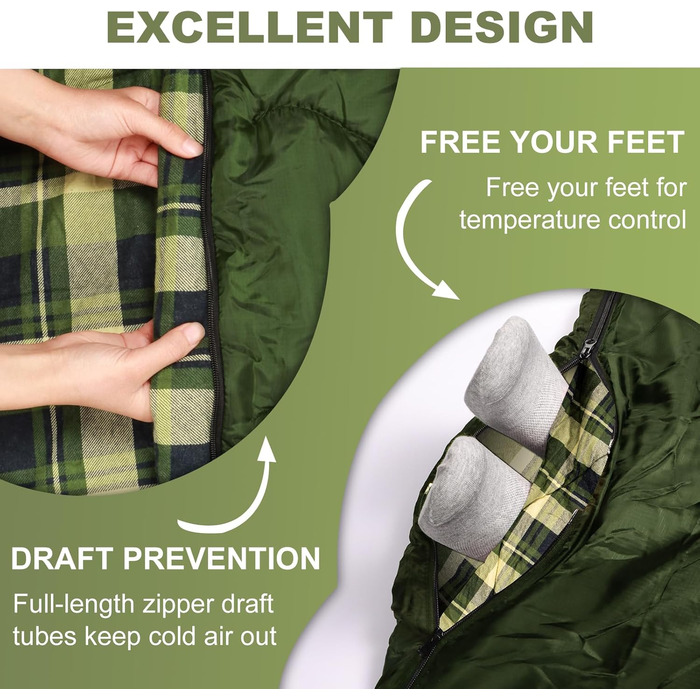 Сплячий мішок двомісний ETGLCOZY для дорослих та дітей, XL Queen Size, 220*160 см, для кемпінгу, походів, хайкінгу, водонепроникний, з компресійним мішком (зелений)