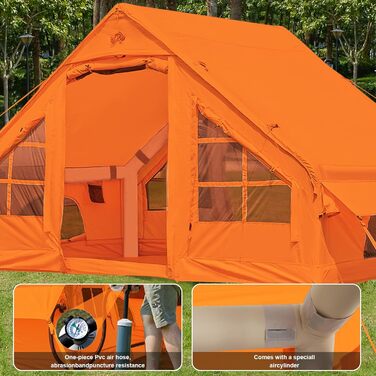 Надувний кемпінговий намет Glamping для 4 осіб, помаранчевий - 2025, з москітною сіткою та захистом від дощу