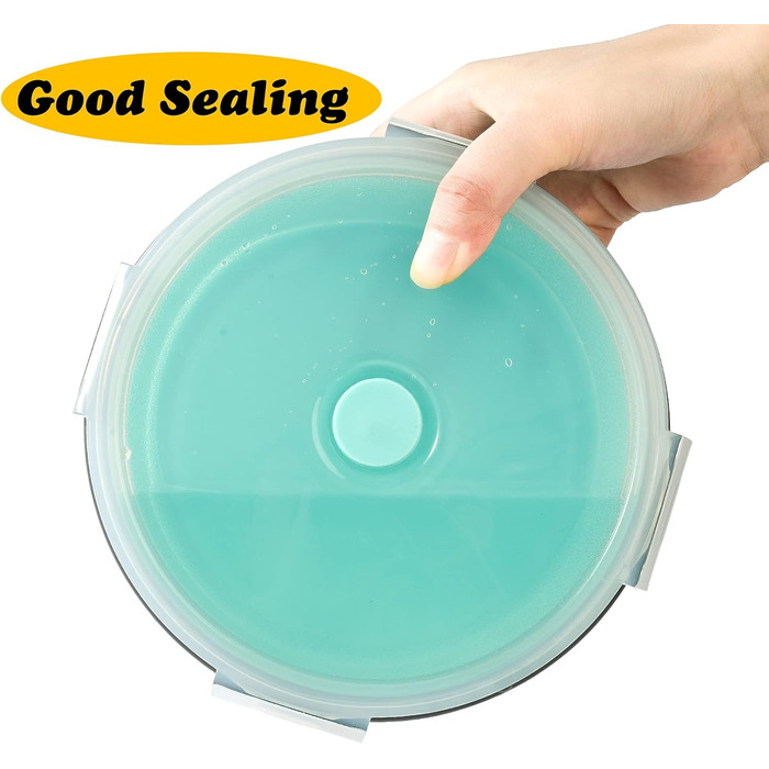 Складані миски для собак з силікону для корму та води, для подорожей, з кришкою, портативні, розширювані, для домашніх тварин, для прогулянок, кемпінгу, 2 шт. Великий розмір, блакитний / зелений