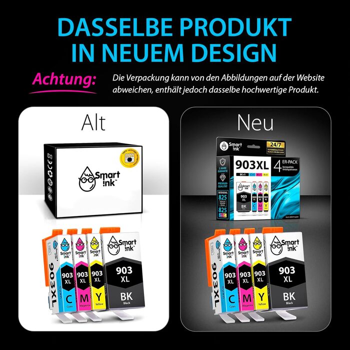 Комплект картриджів Smart Ink для HP 903 XL (Чорний, Синій, Червоний, Жовтий) з чипом для принтерів OfficeJet Pro 6950, 6960, 6970