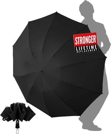 Чакіпі Чакіпі Kompakter Reise Regenschirm: Великий, стійкий до вітру, складаний парасоль для чоловіків та жінок, автоматичний, чорний, 105 см розмах