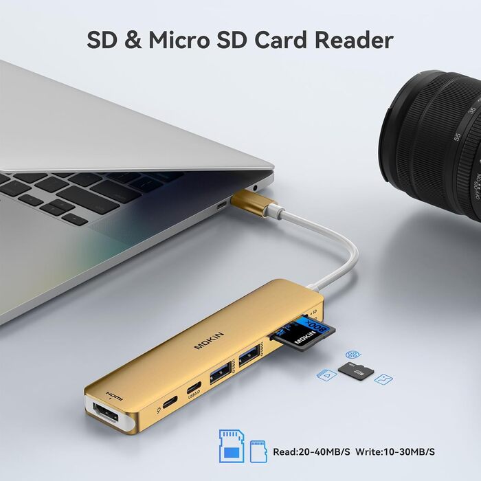 MOKiN USB-C хаб 6 в 1: HDMI 4K, 2xUSB 3.0, USB 2.0, SD/MicroSD, для MacBook, XPS та інших пристроїв