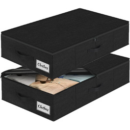 Коробки для зберігання під ліжко з кришкою, 2 шт, складані, для одягу та ковдр, 76x38x17 см (Чорний)