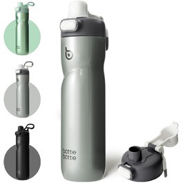 BOTTLE BOTTLE Insulated Water Bottle, 680 ml, with Handle and Flip-Top Lid, Bicycle Water Bottle, Push-Button Lid, Leak-Proof, Portable, for Travel, Sports, Riding, Green (Gray)