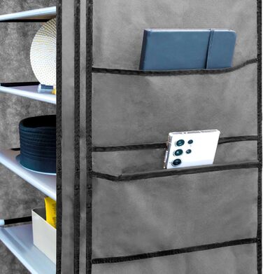 INTIRILIFE Folding Wardrobe 170x58x28 cm in - with Zipper Fabric Wardrobe Clothes Closet Shoe Shelf with 9 Storage Compartments - Camping Folding Cabinet Textile Wardrobe (Ash Grey)
