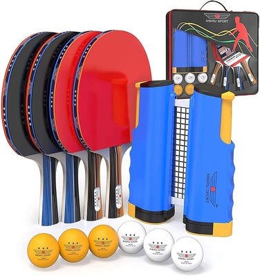 NIBIRU SPORT Професійний набір для настільного тенісу з регульованою сіткою, м'ячами та стійками (4 зірки). Комплектація: кріплення, сумка для зберігання, набір для 4 гравців. Підходить для гри в приміщенні та на вулиці.