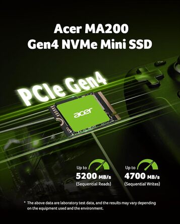 SSD Acer FA200 PCIe 4.0 NVMe 512GB: швидкість до 7200 МБ/с, M.2 2280, Gen4x4, HMB, SLC, для ноутбука/ПК/геймінгу, сумісний з PS5