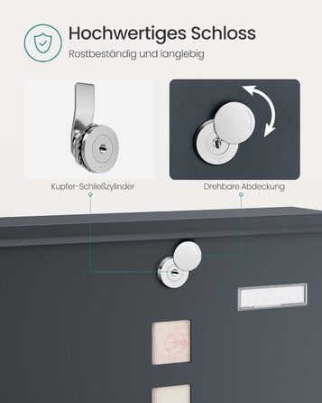 Поштова скринька SONGMICS з замком, оглядовим вікном та відділенням для газет, антрацит, 33.8x30.8x10 см