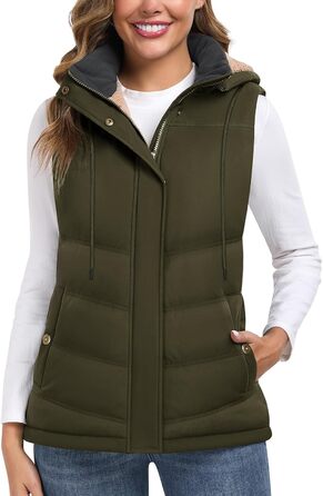 Жіноча жилетка Tuopuda з капюшоном, стеганий фліс, тепла зимова куртка без рукавів, термо жилетка з коміром-стійкою, на блискавці, осінь/зима (армійний зелений, XL)