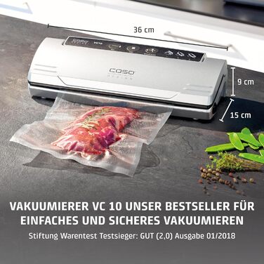 Вакуумний пакувальник CASO VC10 - для зберігання продуктів до 8 разів довше, міцна швейна лінія 30 см, в комплекті 10 професійних фольгованих пакетів