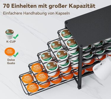 Тримач для капсул кави Dolce Gusto, органайзер на 70 капсул, 5-ярусний металевий ящик з тихими направляючими та антиковзними ніжками
