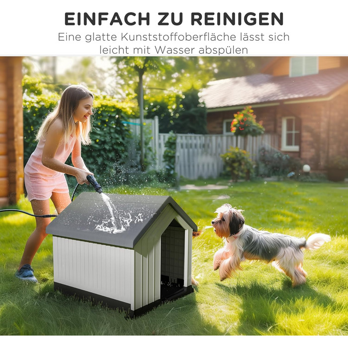 Будка для собак PawHut Outdoor - сіра, 62 x 61 x 60 см. Вологостійка, з вікном, для малих та мініатюрних собак