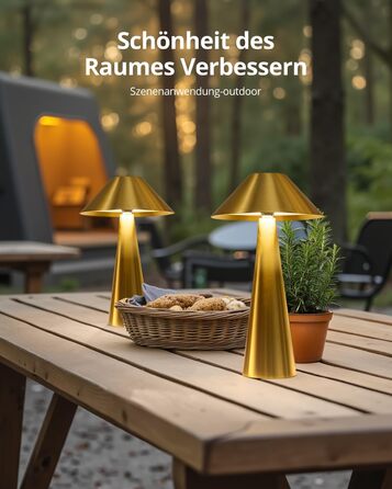 BOJIM 2 шт. LED настільна лампа золота, акумуляторна, USB, бездротова, диммування, магнітна, IP54, вологостійка, для балкона, поворотний наголовник