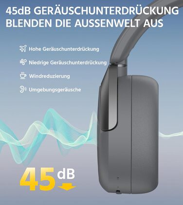 Edifier W830NB Бездротові навушники Over-Ear з ANC -45dB, 94год. акумулятор, LDAC Hi-Res звук, Spatial Audio, швидка зарядка, Bluetooth V5.4 (Сірий)