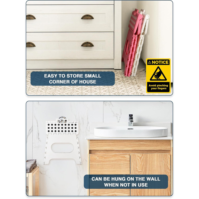 Складний табурет HOUSE DAY 27см чорний, 150кг, з антиковзними ніжками та ручкою, для кухні, ванної, дитячої кімнати, кемпінгу