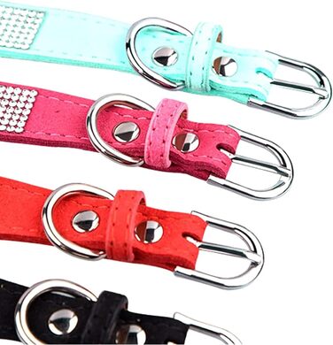 Нашийник для собак зі стразами, м'який велюровий нашийник та поводок, набір, блискучий, регульований, для маленьких та середніх собак та котів, рожевий S, рожевий