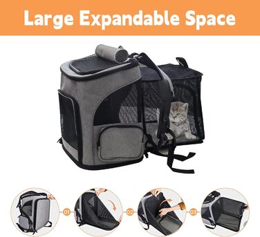 Рюкзак для тварин: переноска для собак та котів до 10 кг, сірий. Зручна, розширювана, з 2 матами.