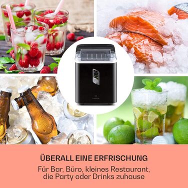 Klarstein Ice Cube Machine Small, Fast Ice Cube Maker, Self-Cleaning Ice Cube Maker, Ice Cube Device for Large and Small Ice Cubes, with Ice Cube Container, 12kg/24h, Capacity 1.5 L