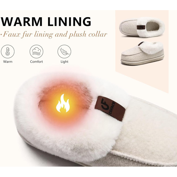 COFACE жіночі домашні тапочки з пом'якшувачем, закриті, зимові, теплі, пухнасті, з фетру, з підкладкою з хутра, нековзні, для дому, фетрові тапочки, розмір 39 EU, бежеві