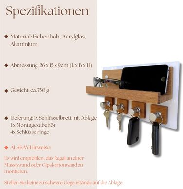Сучасне ключниця Alakay з полицею - блискуче дерев'яне ключниця для стильного зберігання ключів, підставка для ключів. Ідеально підходить для дому або офісу, практична та елегантна (білий)