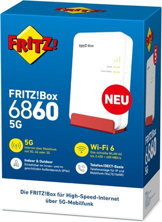 Роутер FRITZ!Box 6860 5G: Wi-Fi 6, LTE, PoE, DECT, захист від пилу та вологи
