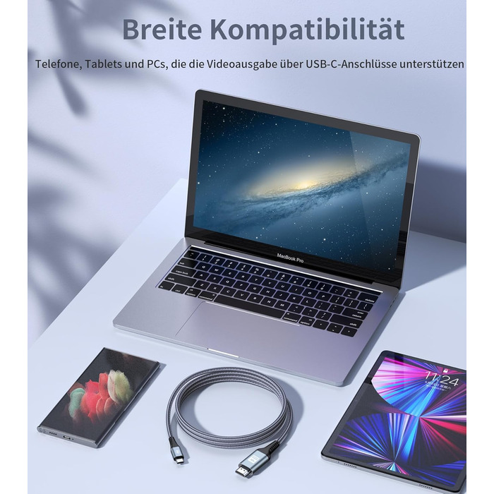 Кабель USB-C на HDMI 4K 2м, USB Type-C - HDMI, плетені, Thunderbolt, сумісний з iPhone, MacBook, iMac, iPad, Samsung, Dell