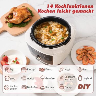 Мультиварка Aigostar Panda 5.5л, 7-в-1, 14 програм, LED-дисплей, 1000W, антипригарне покриття