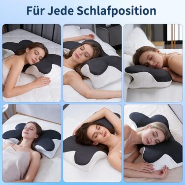 Подушка для шиї та голови з 3D підтримкою, Memory Foam, ергономічна для сну на боці, спині та животі (сіра, 60x33x10/17см)