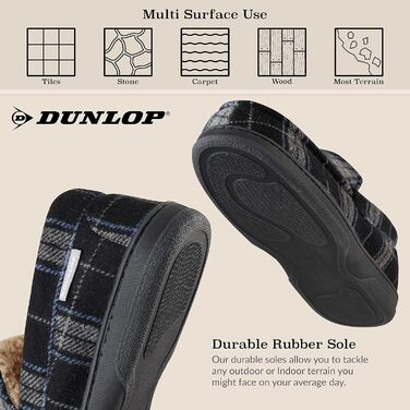 Чоловічі домашні тапочки-мокасини Dunlop з меморі-піною та флісовою підкладкою, неслизькі, розмір 41-46 (43 EU), чорний/сірий