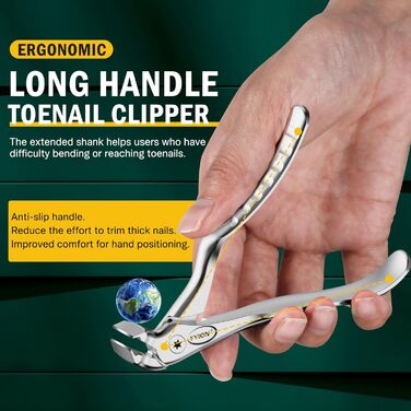 FVION Ножиці для нігтів для людей похилого віку – професійні ножиці для нігтів на ногах, для товстих нігтів, з довгим руків'ям, для чоловіків та жінок (сріблясті)