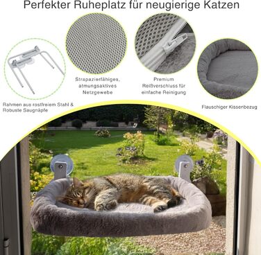 Кішка ліжко на вікно - стійке ліжко для котів з пральним подушкою | Зручна гамак для вікон до 18 кг | Економне місце для котів та аксесуари