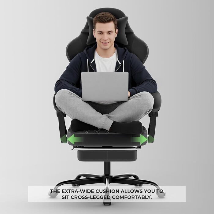 Ігрове крісло Ergonomic Gaming — ергономічний комп'ютерний стілець з регулюванням висоти та нахилу спинки для дітей, підлітків та дорослих, чорний