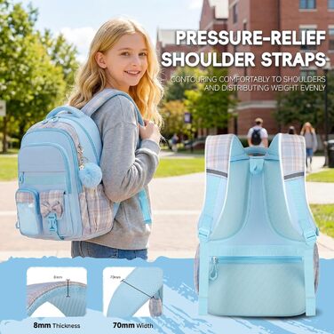 Рюкзак шкільний Amythe для дівчинки 8-12 років, 22 літри, блакитний - легкий, ергономічний, для школи та подорожей