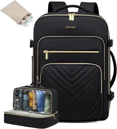 LOVEVOOK Рюкзак для ручної поклажі, 40L, водонепроникний, для ноутбука 17 дюймів, чорний, для подорожей та бізнесу