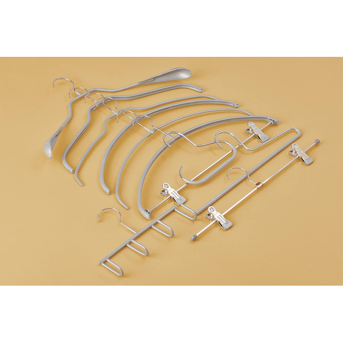 MAWA Clothes Hangers, Set of 10 Space-Saving and Non-Slip Hangers, Ideal for Shirts and Blouses, with 360° Swivel Hook, Non-Slip Coating, 45 cm, Silver